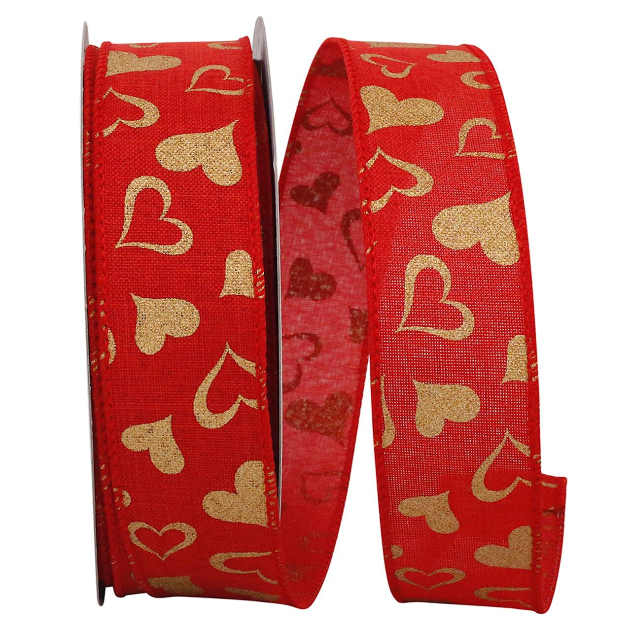 JAM Paper 1.5" x 25yd. Wired Faux Linen Heart Ribbon